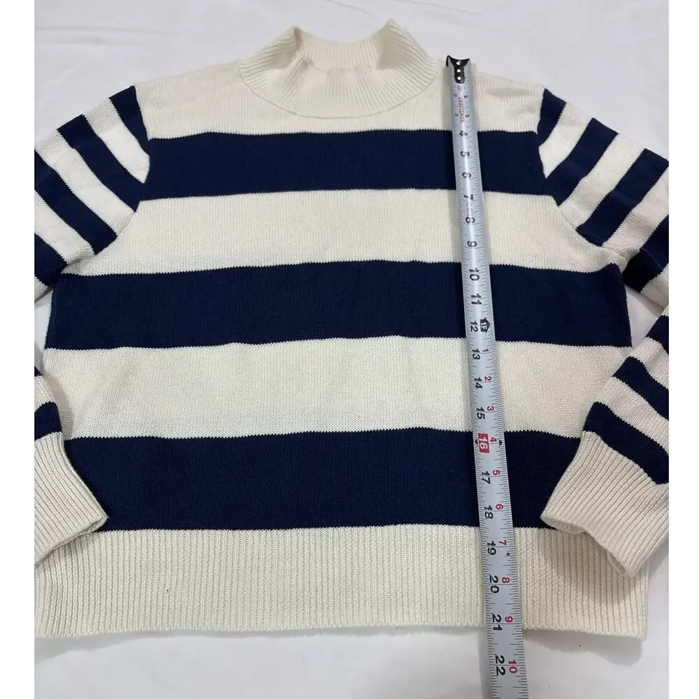 J.Crew Womens Medium Striped Mockneck Sweater Nautical Preppy Coastal Cotton